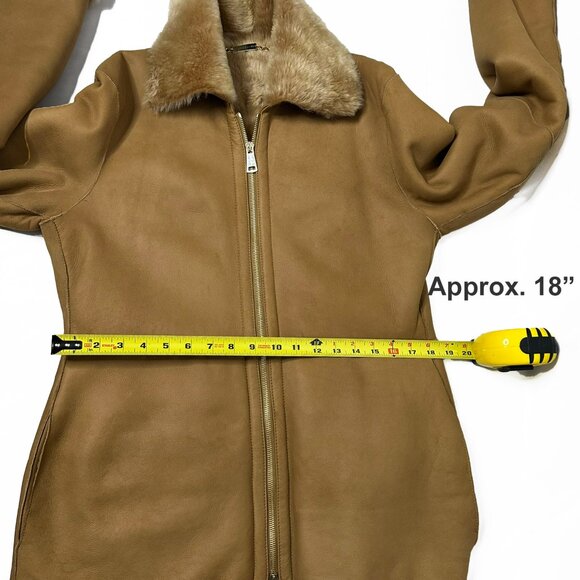 Monzoni24 Italian Shearling Leather Jacket Lambskin Suede Sz. 8  Camel - Picture 10 of 16